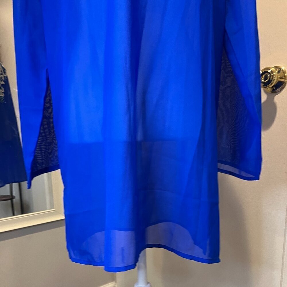 Club Z Collection Royal Blue beaded sheer cover up tunic, Size Medium - Picture 13 of 15
